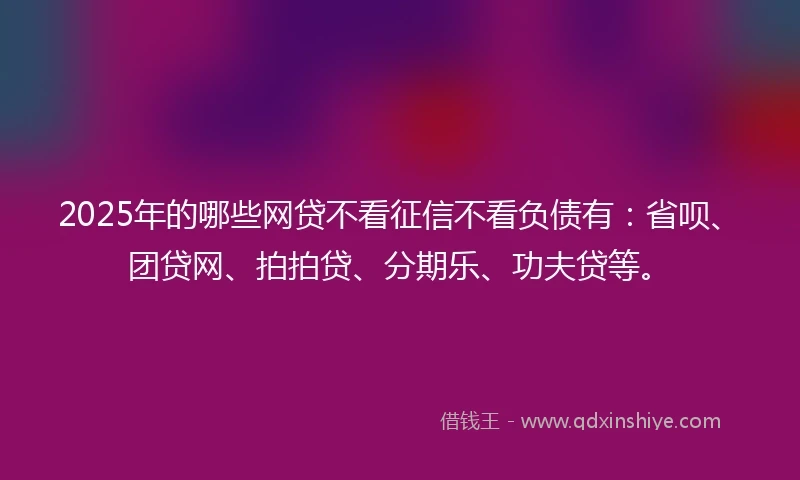 2025年的哪些网贷不看征信不看负债有：省呗、团贷网、拍拍贷、分期乐、功夫贷等。