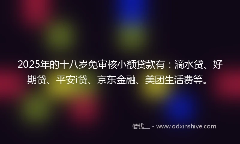 2025年的十八岁免审核小额贷款有：滴水贷、好期贷、平安i贷、京东金融、美团生活费等。