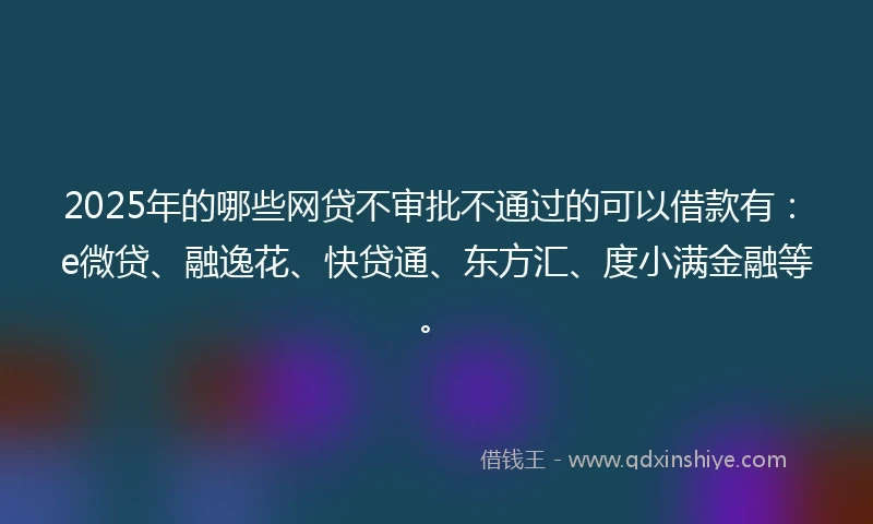 2025年的哪些网贷不审批不通过的可以借款有：e微贷、融逸花、快贷通、东方汇、度小满金融等。