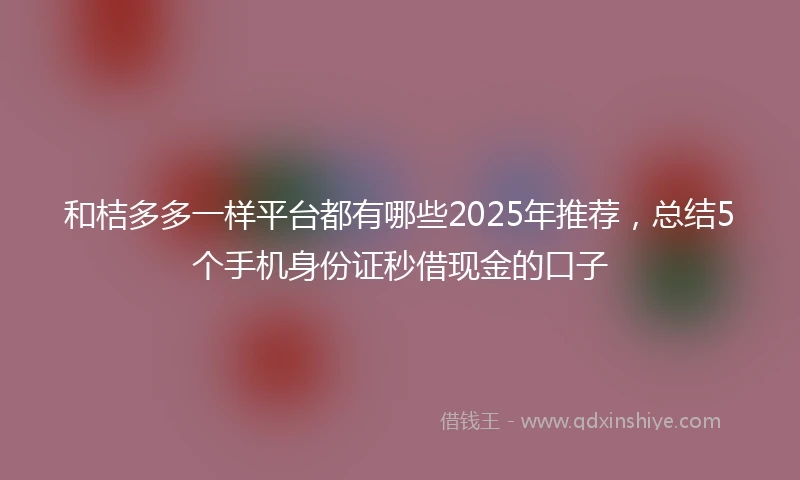 和桔多多一样平台都有哪些2025年推荐，总结5个手机身份证秒借现金的口子