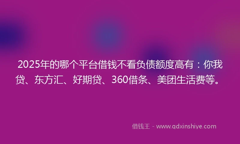 2025年的哪个平台借钱不看负债额度高有:你我贷、东方汇、好期贷、360借条、美团生活费等。