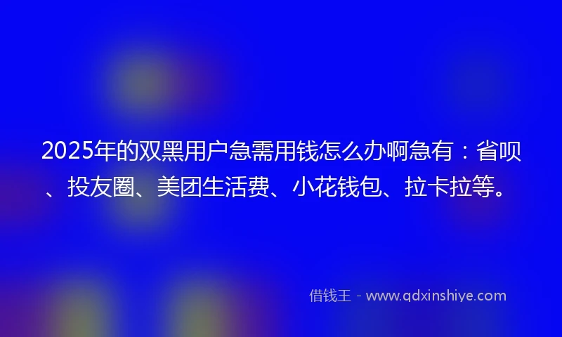 2025年的双黑用户急需用钱怎么办啊急有：省呗、投友圈、美团生活费、小花钱包、拉卡拉等。