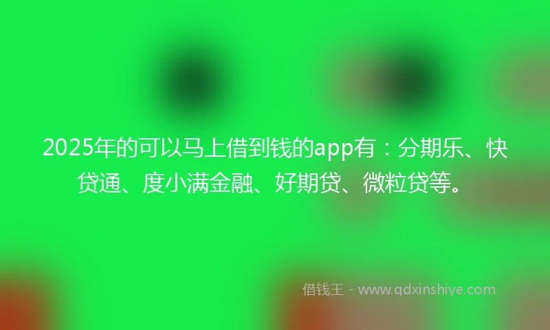 2025年的可以马上借到钱的app有：分期乐、快贷通、度小满金融、好期贷、微粒贷等。