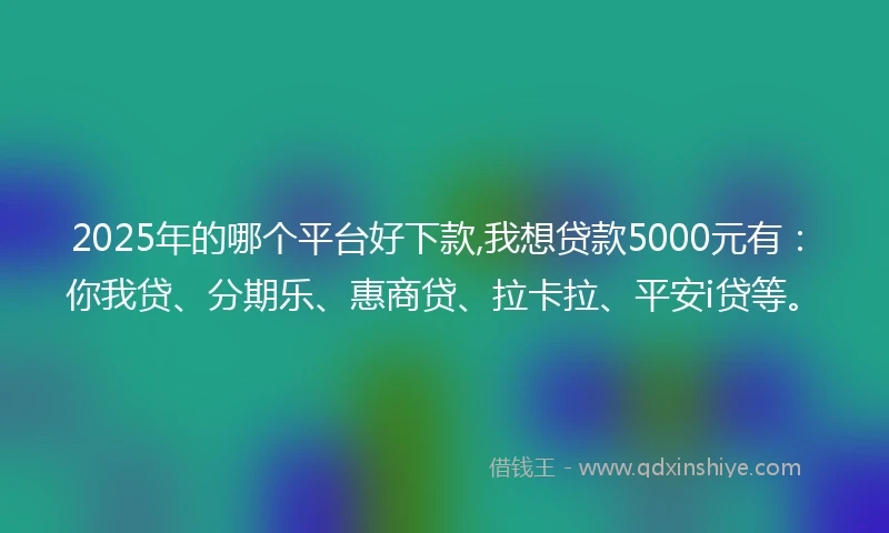 2025年的哪个平台好下款,我想贷款5000元有：你我贷、分期乐、惠商贷、拉卡拉、平安i贷等。