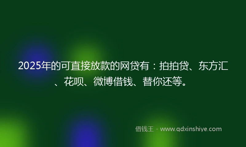 2025年的可直接放款的网贷有：拍拍贷、东方汇、花呗、微博借钱、替你还等。
