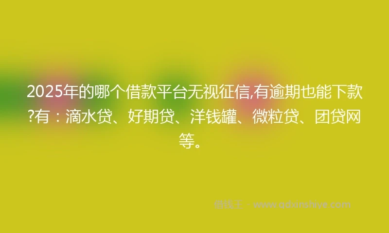 2025年的哪个借款平台无视征信,有逾期也能下款?有：滴水贷、好期贷、洋钱罐、微粒贷、团贷网等。