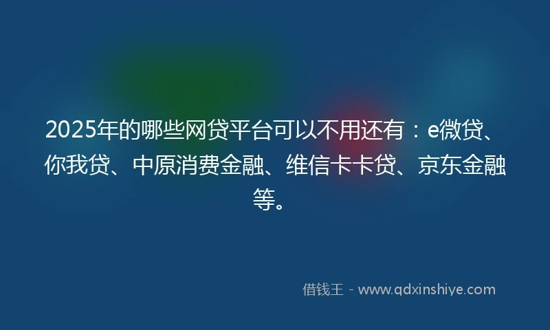 2025年的哪些网贷平台可以不用还有：e微贷、你我贷、中原消费金融、维信卡卡贷、京东金融等。