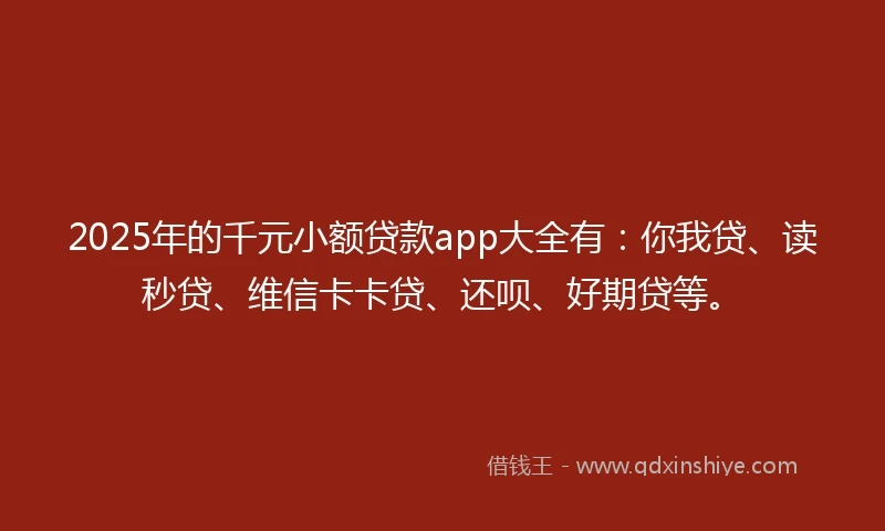 2025年的千元小额贷款app大全有：你我贷、读秒贷、维信卡卡贷、还呗、好期贷等。