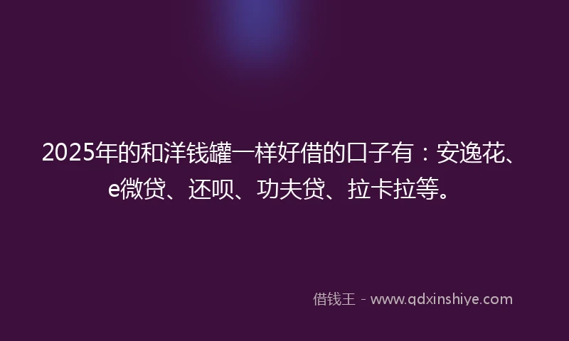 2025年的和洋钱罐一样好借的口子有：安逸花、e微贷、还呗、功夫贷、拉卡拉等。
