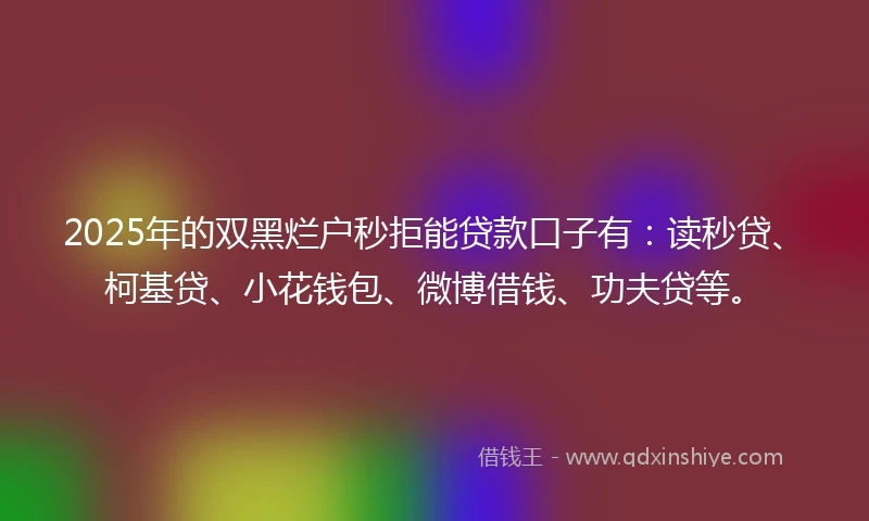 2025年的双黑烂户秒拒能贷款口子有：读秒贷、柯基贷、小花钱包、微博借钱、功夫贷等。