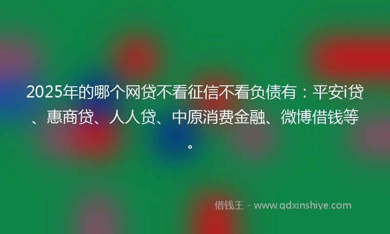 2025年的哪个网贷不看征信不看负债有：平安i贷、惠商贷、人人贷、中原消费金融、微博借钱等。