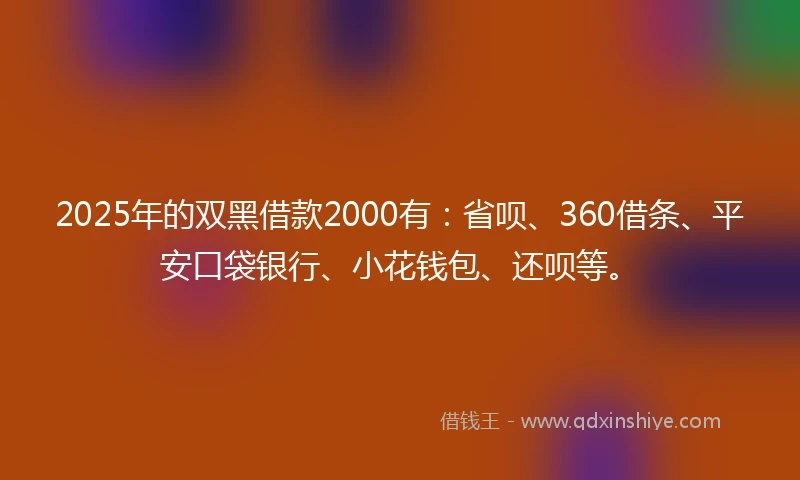 2025年的双黑借款2000有:省呗、360借条、平安口袋银行、小花钱包、还呗等。