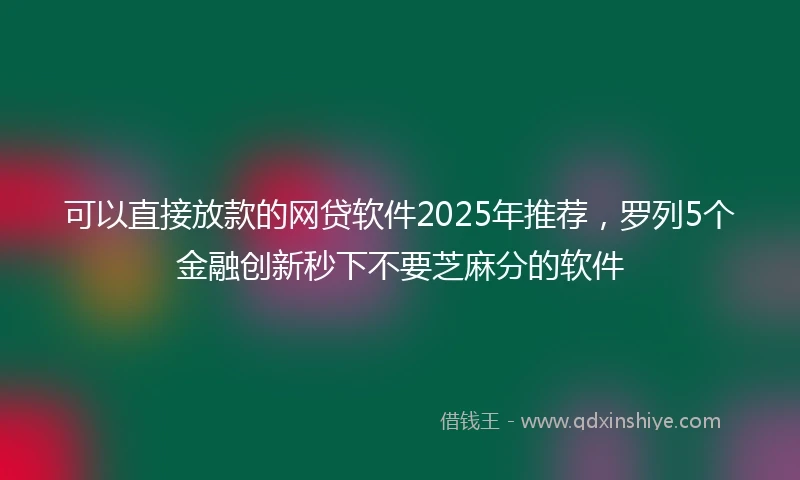 可以直接放款的网贷软件2025年推荐，罗列5个金融创新秒下不要芝麻分的软件