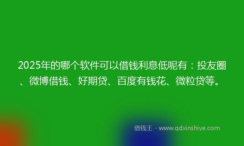 2025年的哪个软件可以借钱利息低呢有:投友圈、微博借钱、好期贷、百度有钱花、微粒贷等。