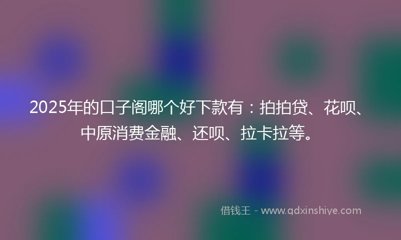 2025年的口子阁哪个好下款有：拍拍贷、花呗、中原消费金融、还呗、拉卡拉等。