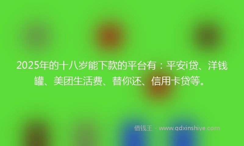 2025年的十八岁能下款的平台有：平安i贷、洋钱罐、美团生活费、替你还、信用卡贷等。