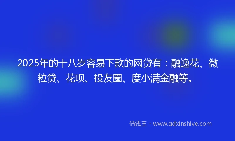 2025年的十八岁容易下款的网贷有：融逸花、微粒贷、花呗、投友圈、度小满金融等。