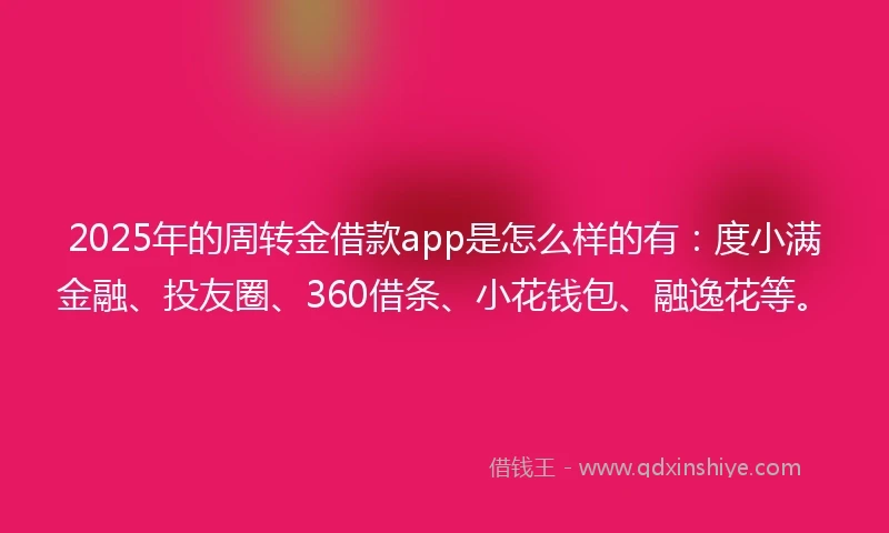 2025年的周转金借款app是怎么样的有：度小满金融、投友圈、360借条、小花钱包、融逸花等。