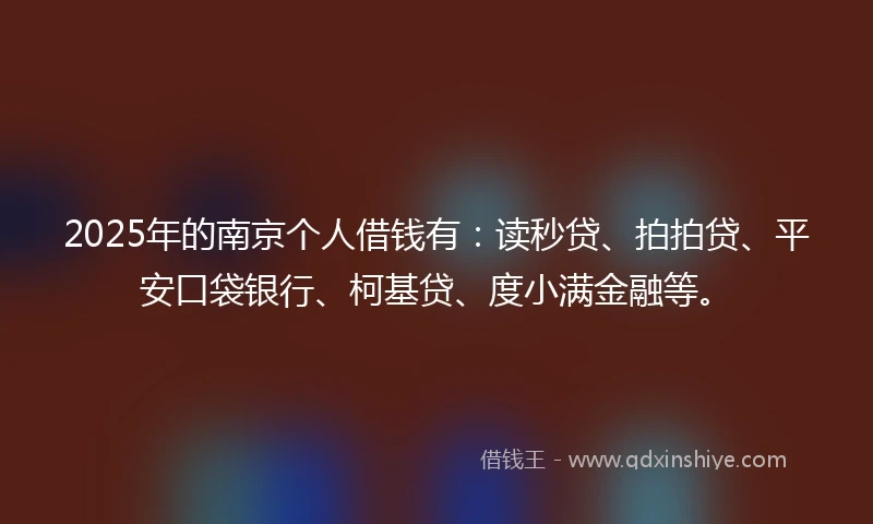 2025年的南京个人借钱有：读秒贷、拍拍贷、平安口袋银行、柯基贷、度小满金融等。
