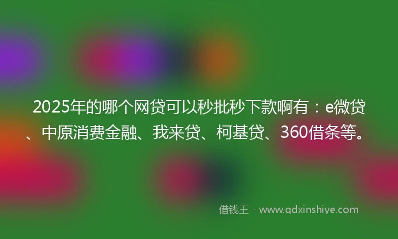 2025年的哪个网贷可以秒批秒下款啊有:e微贷、中原消费金融、我来贷、柯基贷、360借条等。