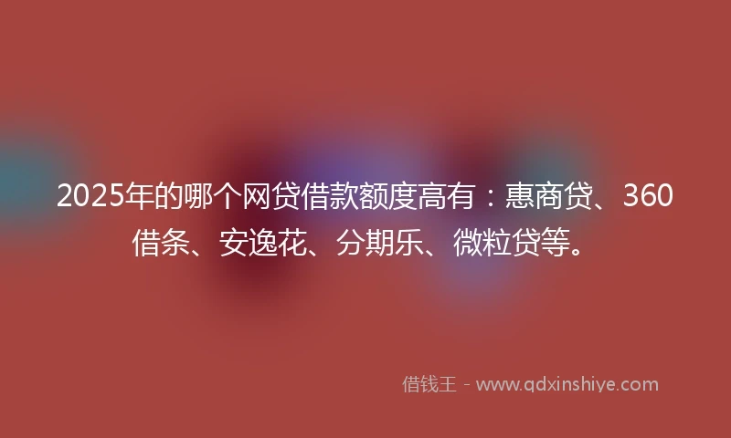 2025年的哪个网贷借款额度高有：惠商贷、360借条、安逸花、分期乐、微粒贷等。