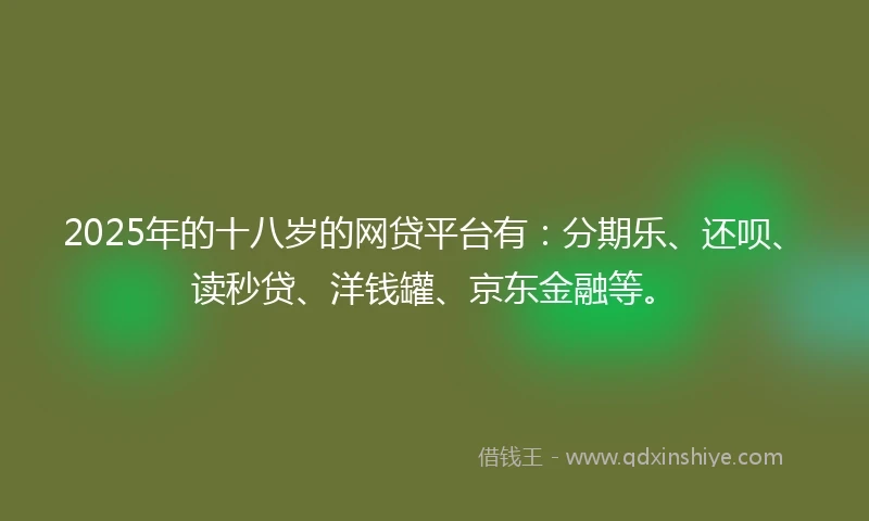 2025年的十八岁的网贷平台有：分期乐、还呗、读秒贷、洋钱罐、京东金融等。
