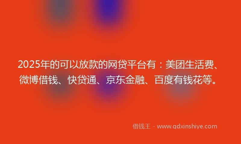 2025年的可以放款的网贷平台有：美团生活费、微博借钱、快贷通、京东金融、百度有钱花等。