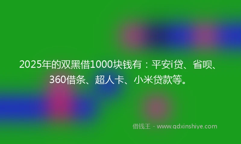 2025年的双黑借1000块钱有：平安i贷、省呗、360借条、超人卡、小米贷款等。