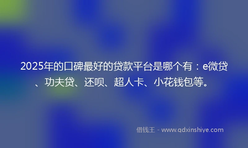 2025年的口碑最好的贷款平台是哪个有：e微贷、功夫贷、还呗、超人卡、小花钱包等。