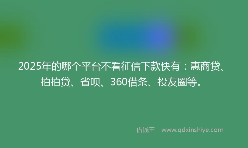 2025年的哪个平台不看征信下款快有：惠商贷、拍拍贷、省呗、360借条、投友圈等。