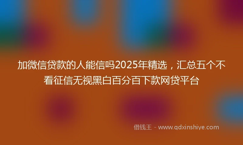 加微信贷款的人能信吗2025年精选，汇总五个不看征信无视黑白百分百下款网贷平台