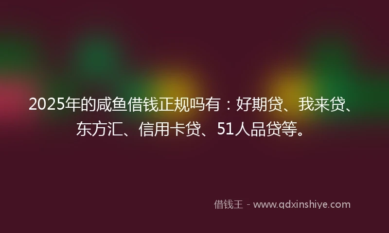 2025年的咸鱼借钱正规吗有：好期贷、我来贷、东方汇、信用卡贷、51人品贷等。