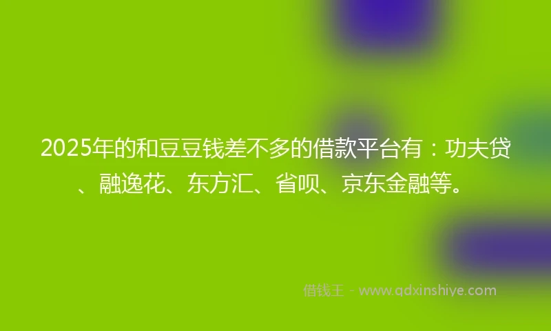 2025年的和豆豆钱差不多的借款平台有：功夫贷、融逸花、东方汇、省呗、京东金融等。