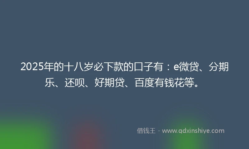 2025年的十八岁必下款的口子有：e微贷、分期乐、还呗、好期贷、百度有钱花等。