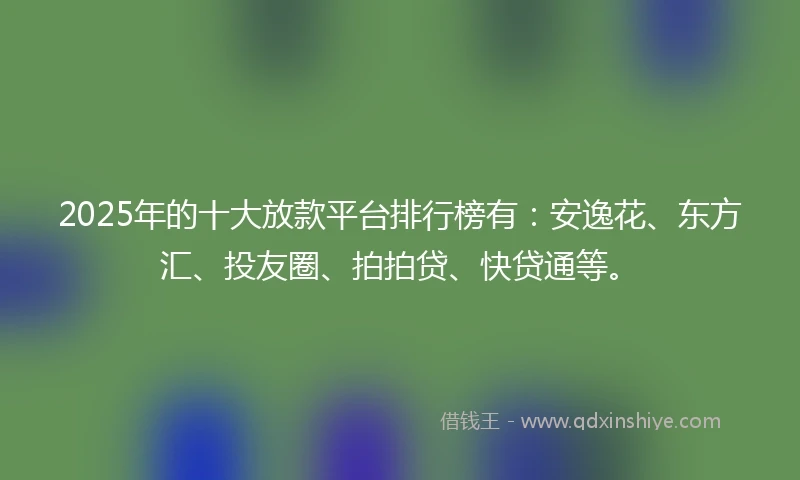 2025年的十大放款平台排行榜有：安逸花、东方汇、投友圈、拍拍贷、快贷通等。