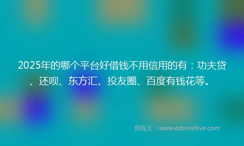 2025年的哪个平台好借钱不用信用的有：功夫贷、还呗、东方汇、投友圈、百度有钱花等。