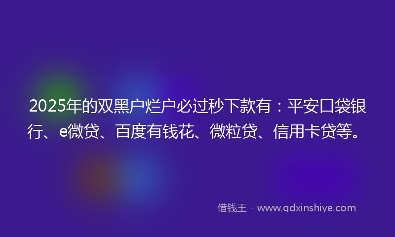 2025年的双黑户烂户必过秒下款有：平安口袋银行、e微贷、百度有钱花、微粒贷、信用卡贷等。