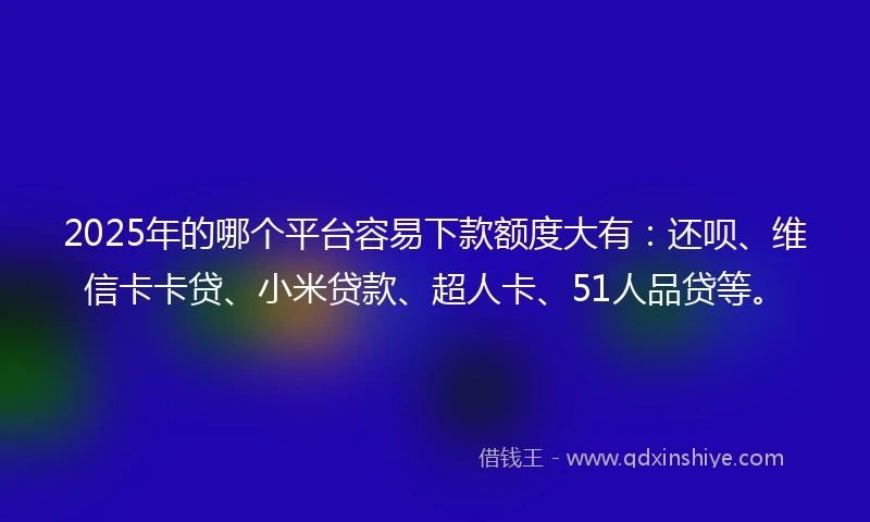 2025年的哪个平台容易下款额度大有：还呗、维信卡卡贷、小米贷款、超人卡、51人品贷等。