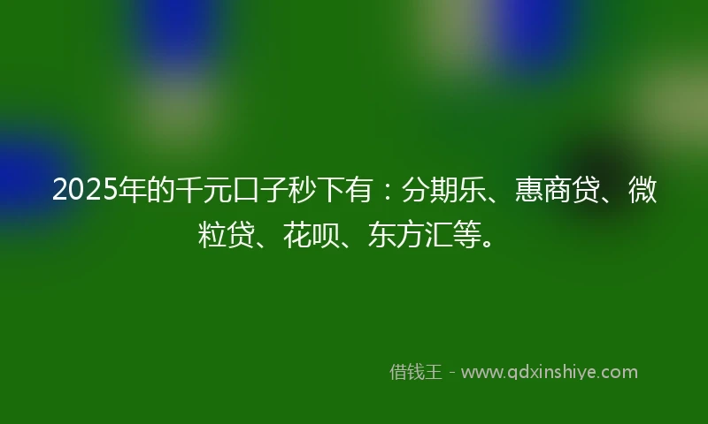 2025年的千元口子秒下有：分期乐、惠商贷、微粒贷、花呗、东方汇等。