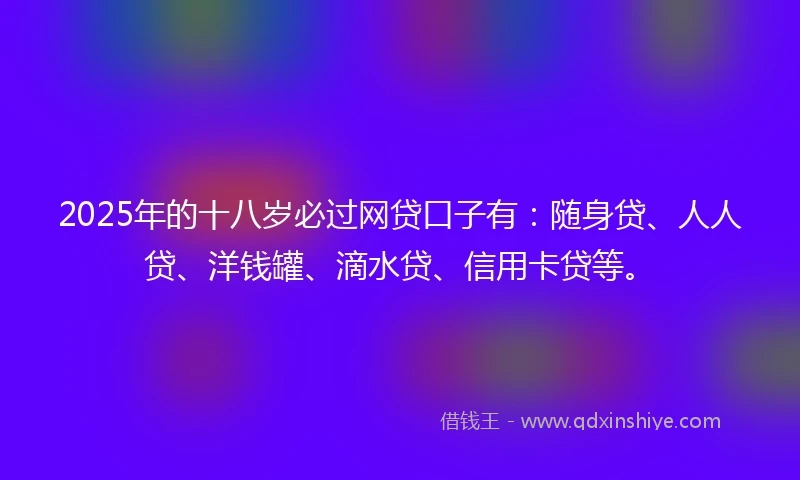 2025年的十八岁必过网贷口子有：随身贷、人人贷、洋钱罐、滴水贷、信用卡贷等。