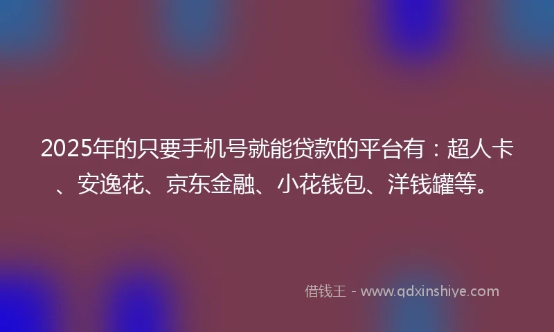 2025年的只要手机号就能贷款的平台有：超人卡、安逸花、京东金融、小花钱包、洋钱罐等。