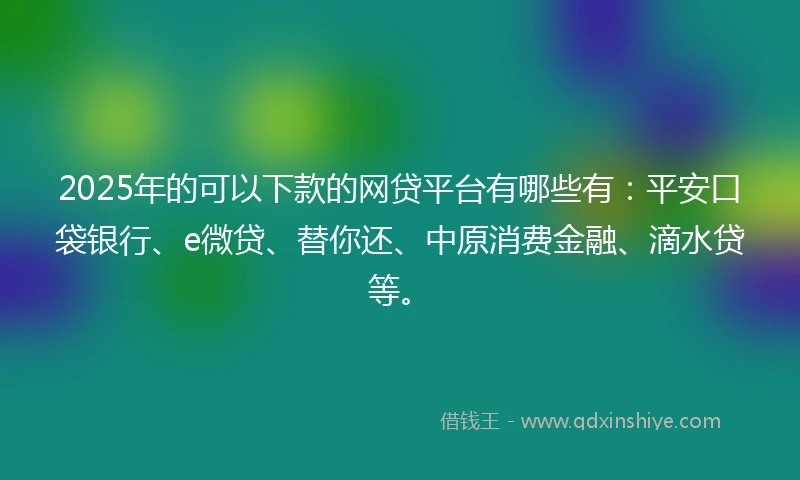 2025年的可以下款的网贷平台有哪些有：平安口袋银行、e微贷、替你还、中原消费金融、滴水贷等。