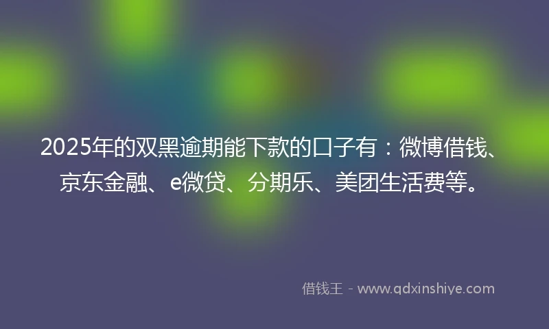 2025年的双黑逾期能下款的口子有：微博借钱、京东金融、e微贷、分期乐、美团生活费等。