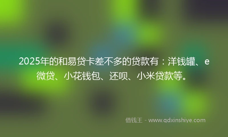 2025年的和易贷卡差不多的贷款有：洋钱罐、e微贷、小花钱包、还呗、小米贷款等。