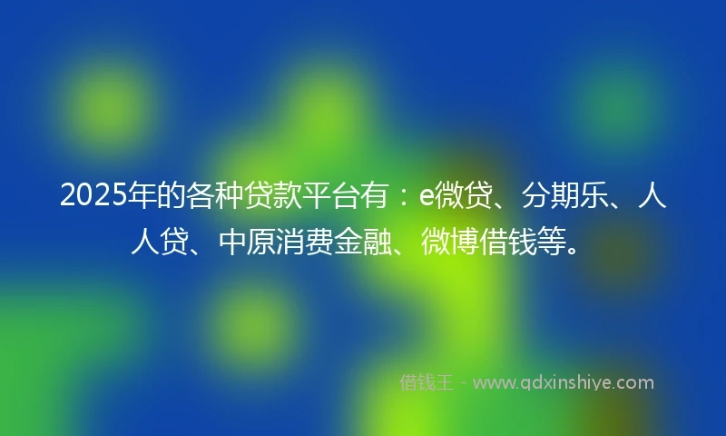 2025年的各种贷款平台有：e微贷、分期乐、人人贷、中原消费金融、微博借钱等。