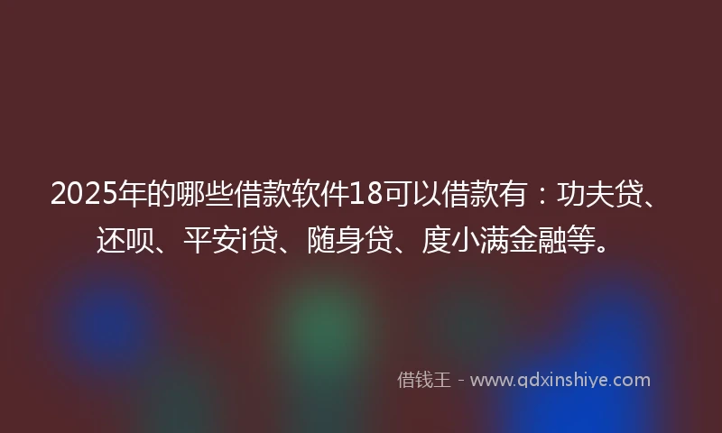 2025年的哪些借款软件18可以借款有：功夫贷、还呗、平安i贷、随身贷、度小满金融等。