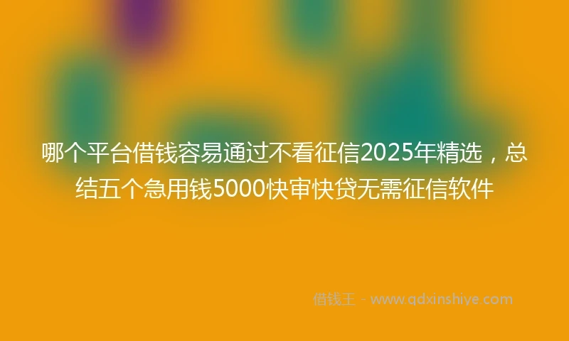 哪个平台借钱容易通过不看征信2025年精选,总结五个急用钱5000快审快贷无需征信软件