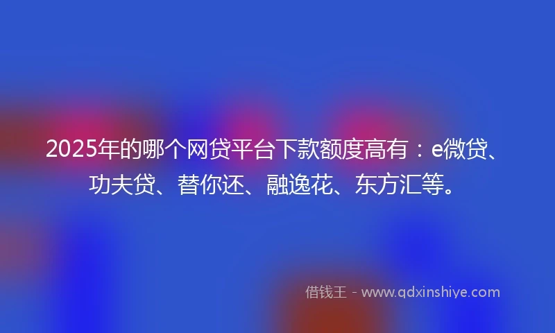 2025年的哪个网贷平台下款额度高有：e微贷、功夫贷、替你还、融逸花、东方汇等。