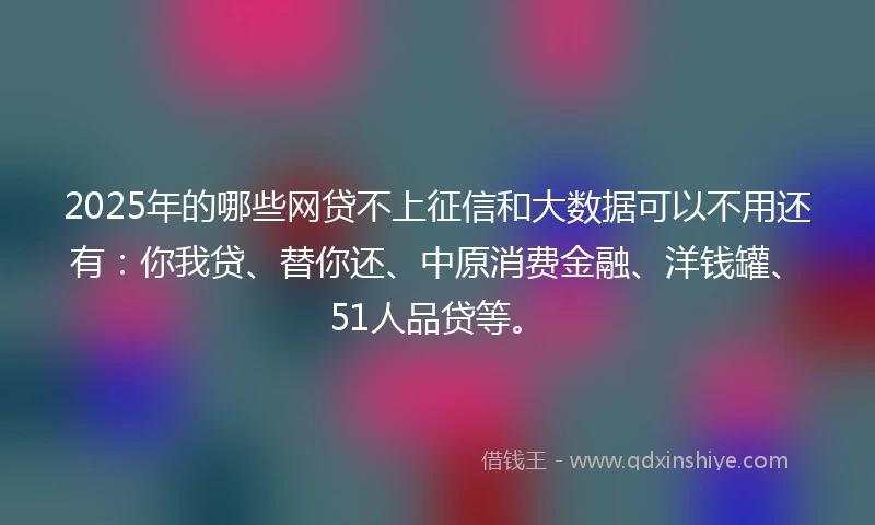 2025年的哪些网贷不上征信和大数据可以不用还有：你我贷、替你还、中原消费金融、洋钱罐、51人品贷等。