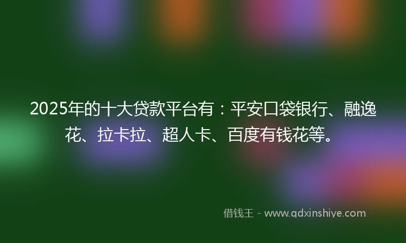 2025年的十大贷款平台有：平安口袋银行、融逸花、拉卡拉、超人卡、百度有钱花等。